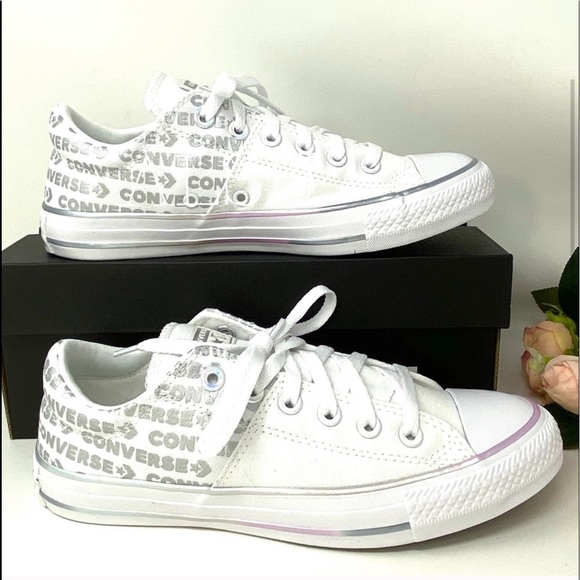 Converse Ctas Madison Ox Canvas White Silver Print - Picture 2 of 8